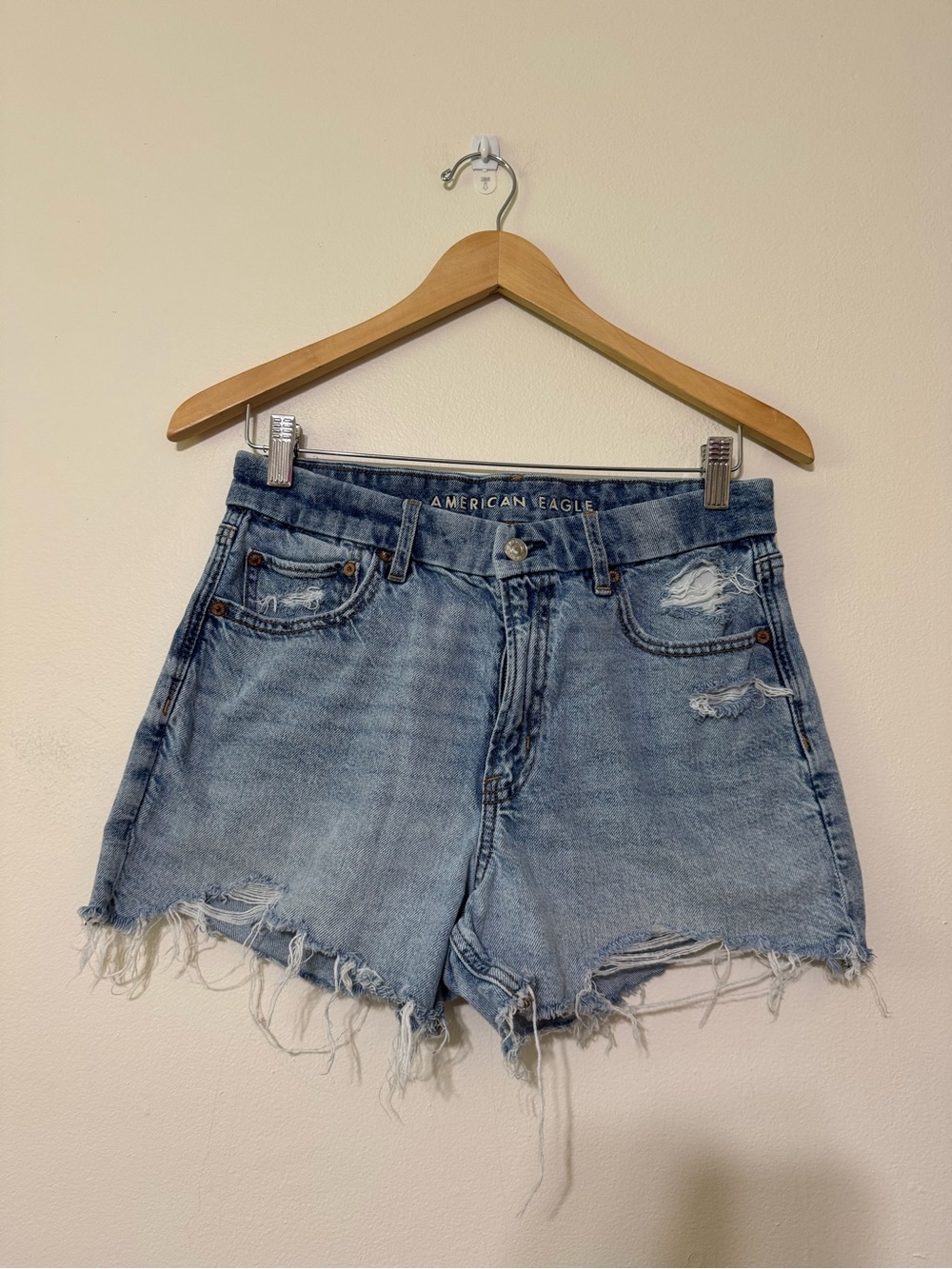 American Eagle Outfitters Curvy Relaxed Strigid Distressed Denim Shorts